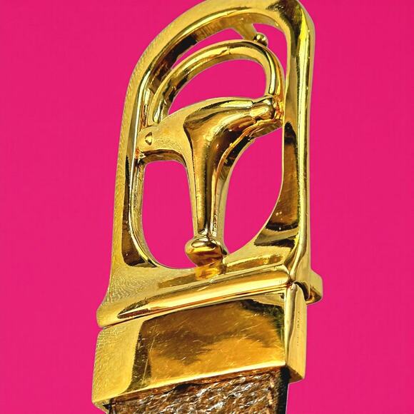 Vintage Gucci Stirrup Buckle Brown Leather Belt Gold Tone Small - Picture 10 of 16